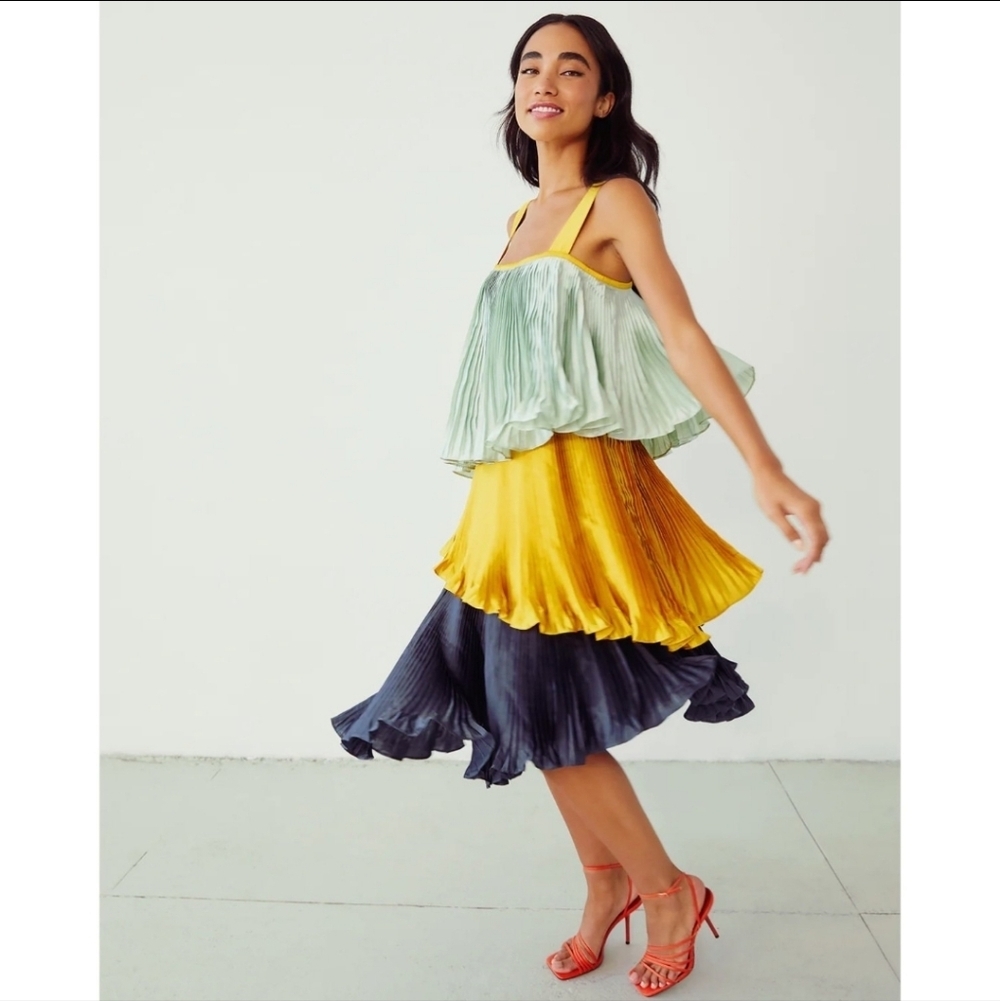Anthropology Guapa Pleated Tiered Midi Skirt Size Small